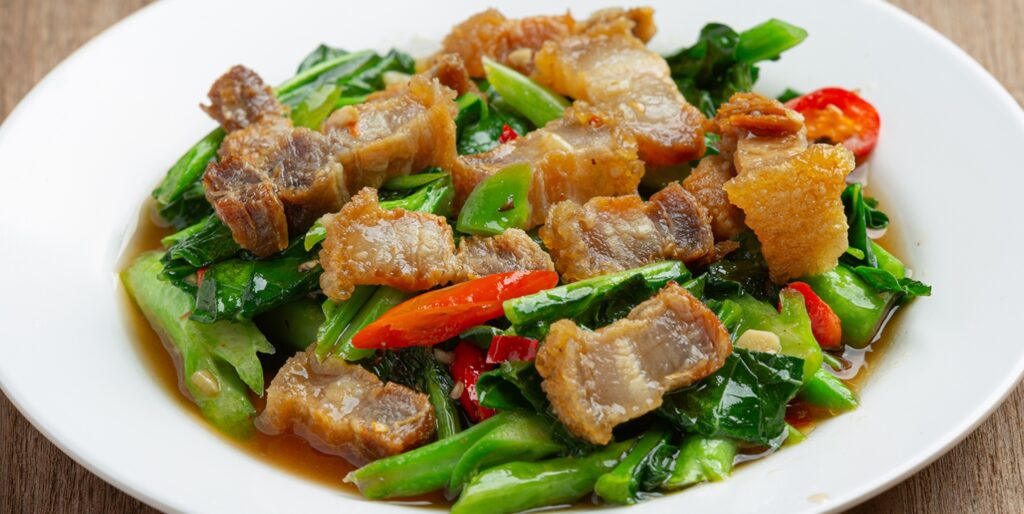 foodthai How to cook Crispy Pork Kale